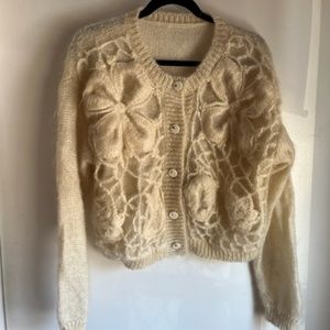 Vintage Cream Mohair Cardigan with Floral Motifs